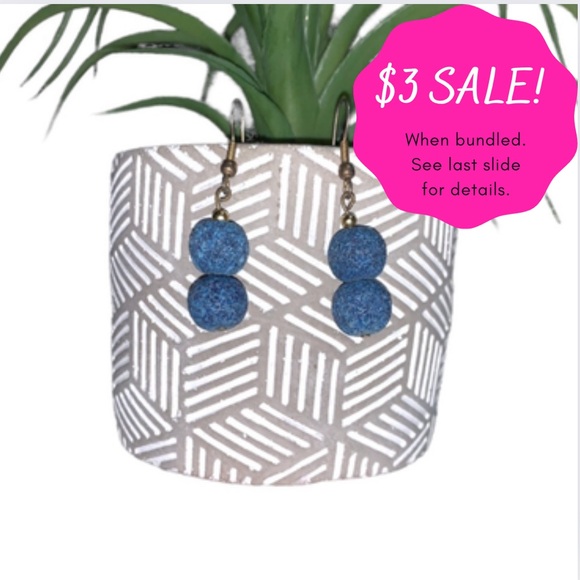 $3 Earrings Blue Porous Lava Rock Essential Oil Aromatherapy Hang Dangle Fashion - Picture 1 of 8